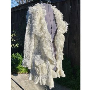 Cottage Core snow Queen Ruffle Mongolian lamb style M white ivory pull on cardi